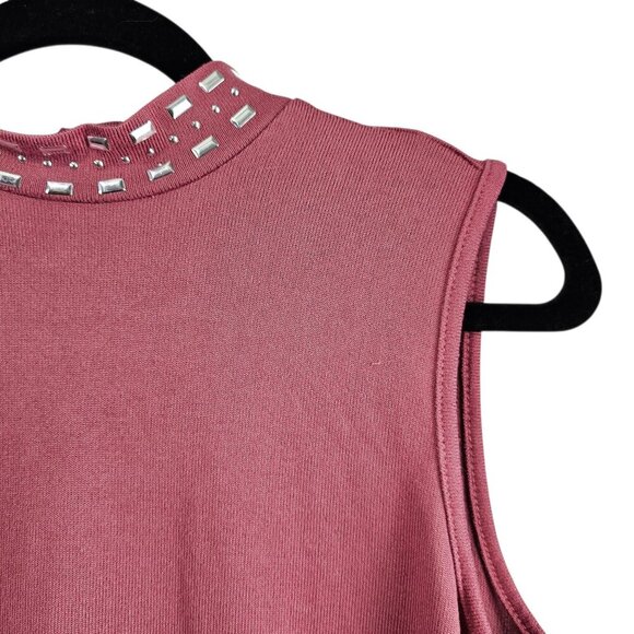 89th & Madison Embellished High Neck Sleeveless Mauve Tank Top - Picture 3 of 6